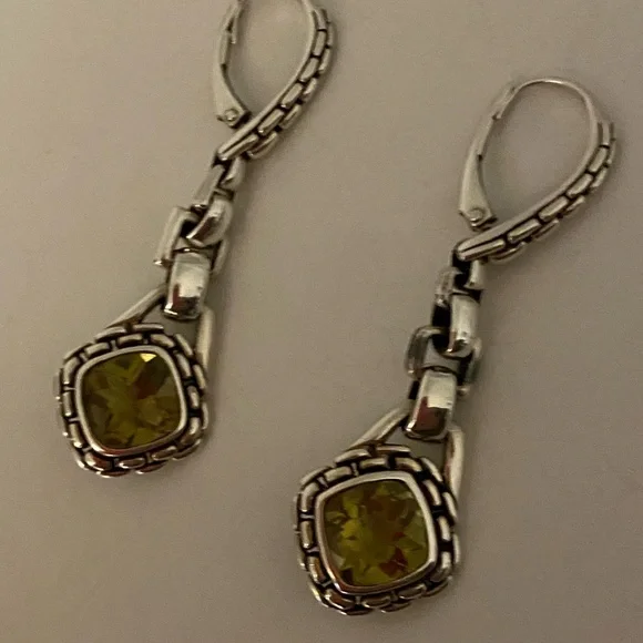 John Hardy,Elegant Silver and Yellow Gemstone Earrings - Picture 2 of 7